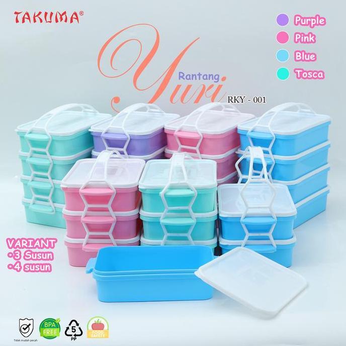 Bestsell- Rantang Susun Yuri - Takuma Plastik Warna Ungu Pink Biru Hijau Untuk Lauk Kitchenware