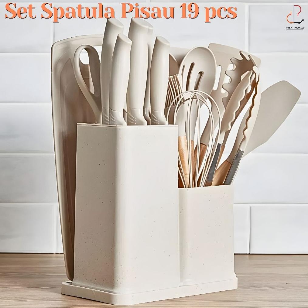 PAJADA Spatula Silikon 19pcs Kitchen Set + Pisau Talenan Silicone FREE WADAH