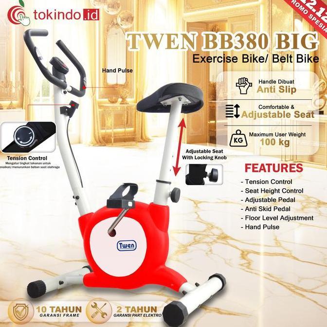 Sepeda Statis Twen Bb380Big Belt Bike New Arrival Alat Fitness Dengan Monitor Waktu, Kecepatan, Jara