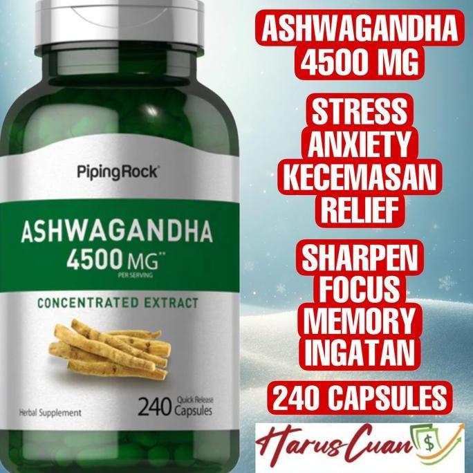 Piping Rock Ashwagandha Besar 4500 Mg 240 Capsules Stress Relief Cemas Original
