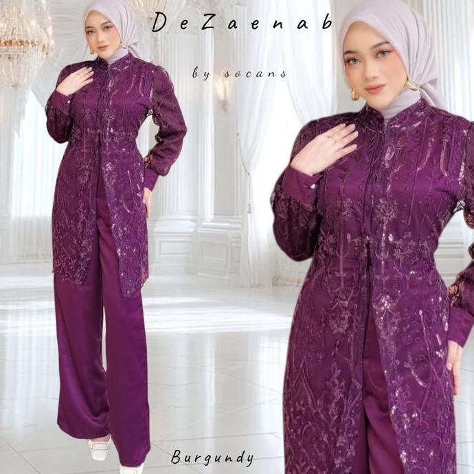 DeZaenab set Outer 3in1 | setelan celana | setcel oneset tile bordir sequin utk pesta kondangan sera