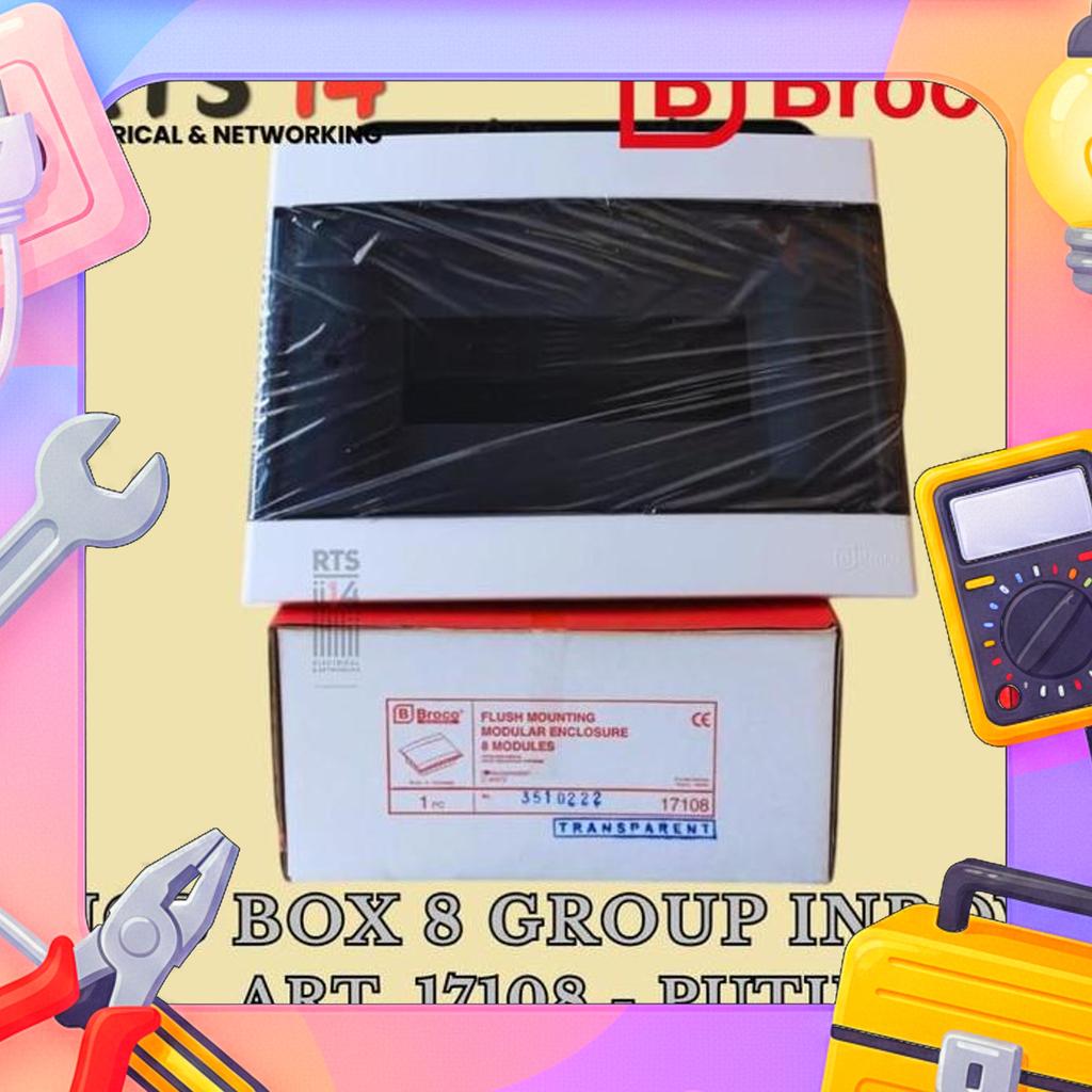 Mcb Box Broco 8 Group Inbow Transparan Art. 17108-50 / Kotak Panel Listrik 8 Slot Tanam Transparan B