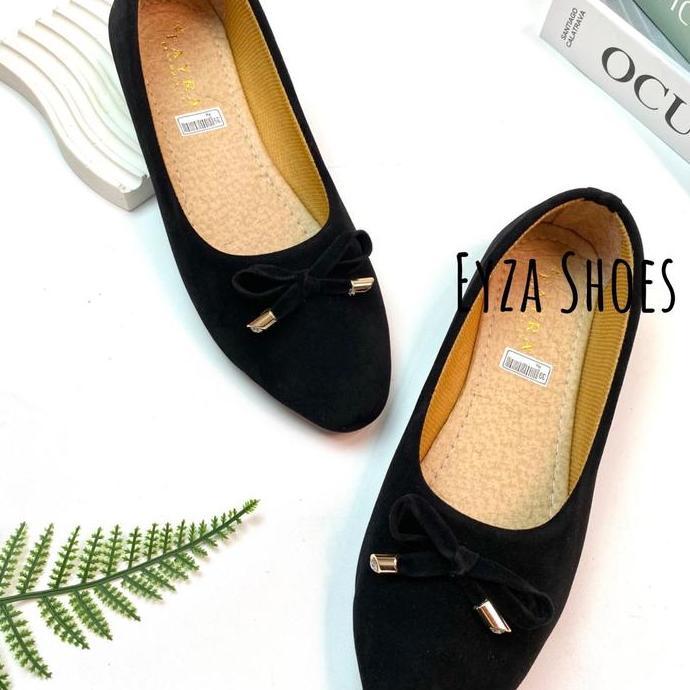 Jelitashoes- Sepatu Wanita Sol Karet Pita Ikat Flatshoes Wanita Kekinian Sepatu Balet Hitam