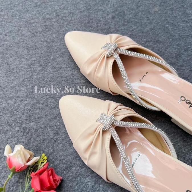 Jelitashoes- Fladeo Sandal Wanita Slip On Pita Glitter Sendal Pesta Shoes