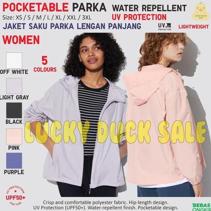 Jacket UNIQLO Women Pocketable Parka UV Protection Jaket Hujan Saku Wanita