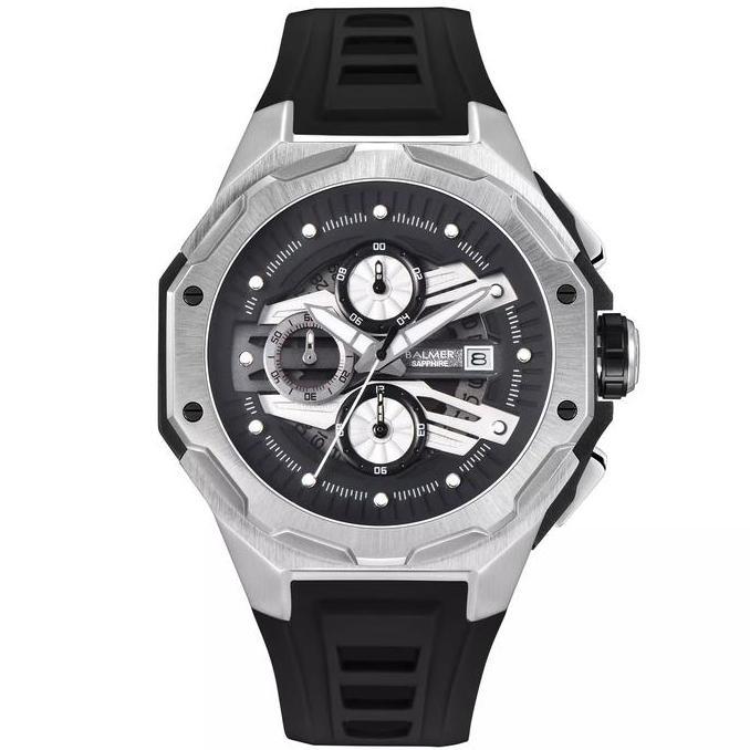 JAM TANGAN BALMER 8818 B-8818MCT B8818 B 8818 MEN ANALOG QUARTZ MOVEMENT SPORT CHRONO BLACK SILICONE