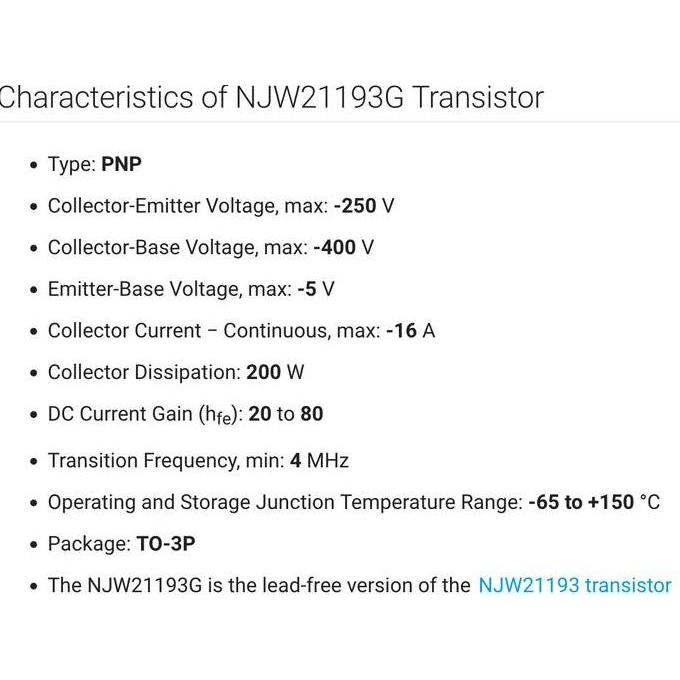 Transistor NJW21193 NJW21194 - NJW 21193g NJW 21194g Original To-3P