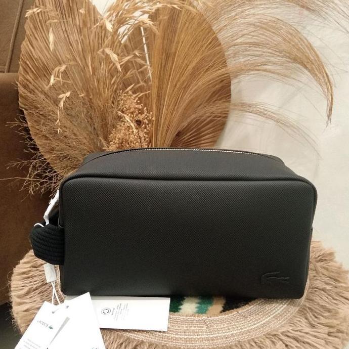 Lacoste Men's Classic Clutch Bag Canvas Toiletry Bag Noir Black