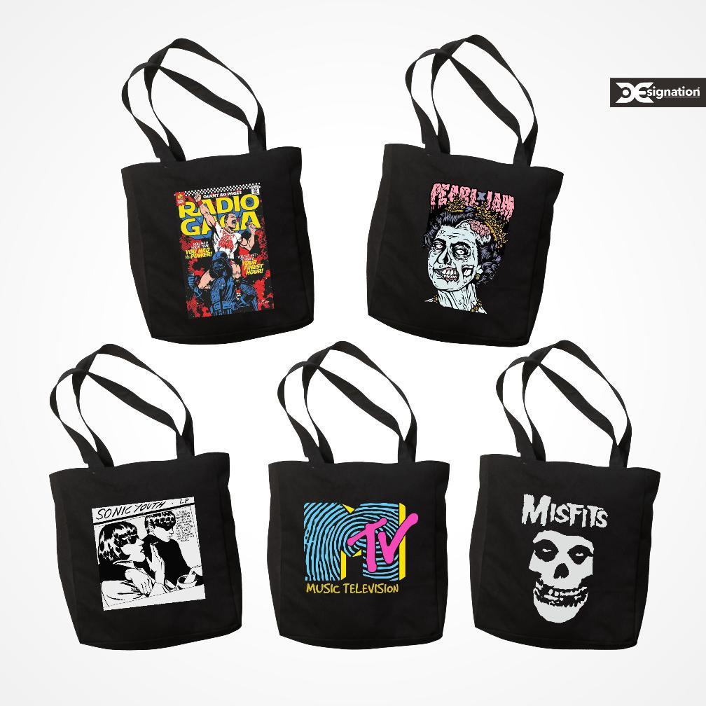 Cuci Gudang` Designation - Totebag Kanvas Besar Hitam Tebal Unisex / Totebag Tas Bahu Band Mtv Misfi