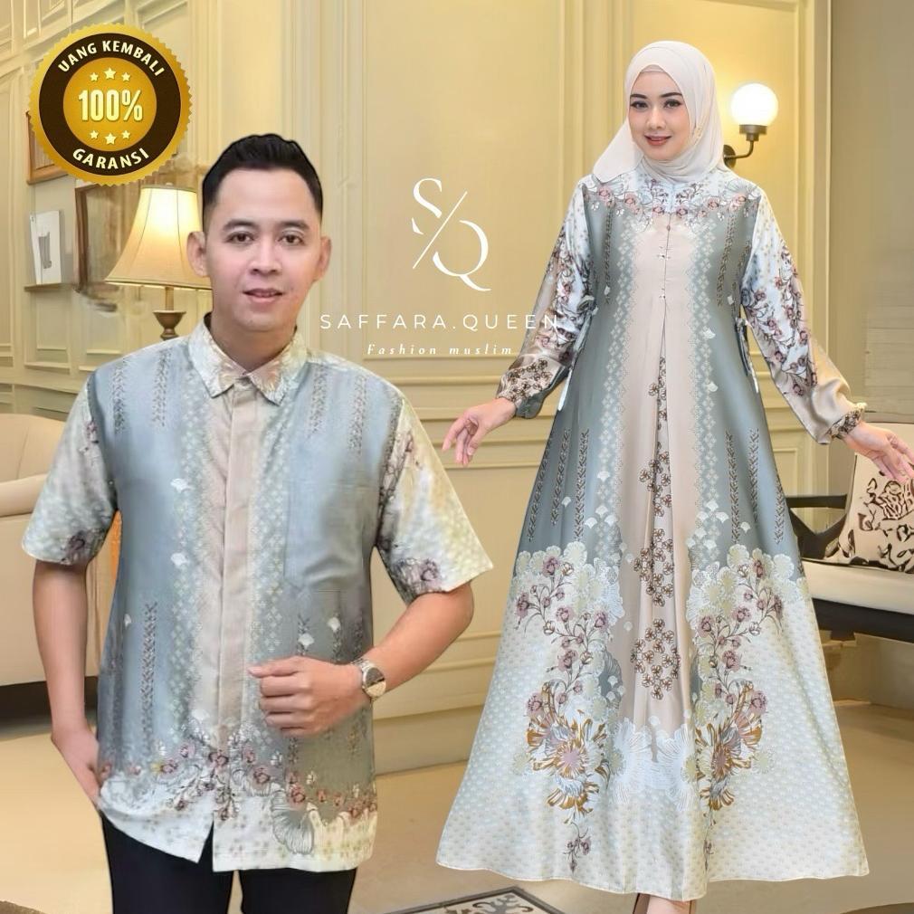 Baju Couple Pasangan Kondangan Gamis Kemeja Silk Couple  Lebaran 2025 Couple jumbo busui