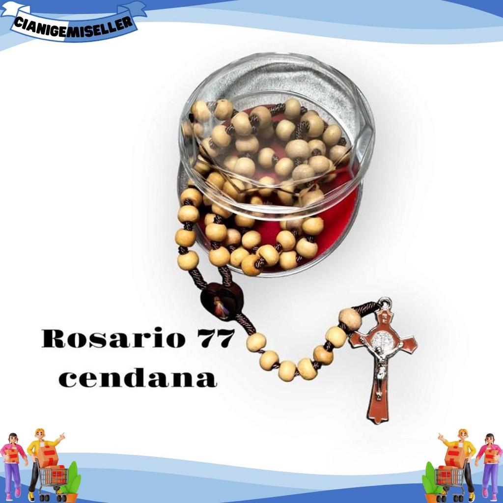 Kalung Rosario 77 Bapa Kami Kayu Cendana 8 mm Souvenir Rohani Katolik Pria Wanita Tali Lilit Bigprom
