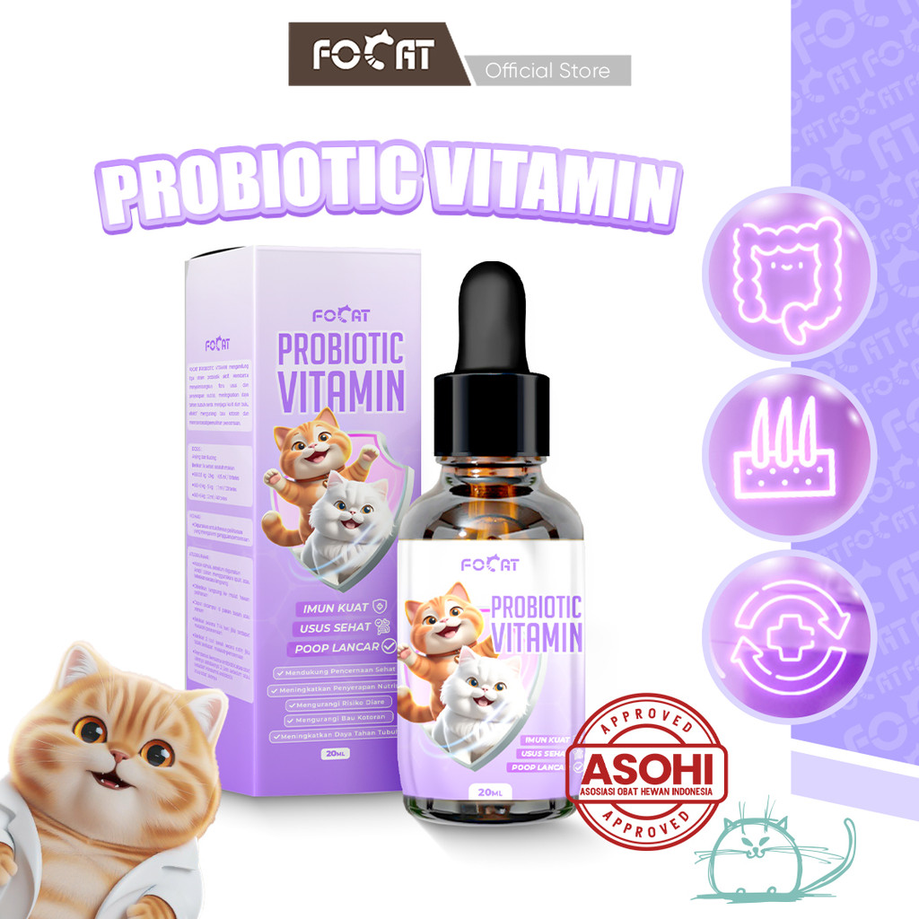 [ASOHI CERTIFIED] FOCAT Probiotic Vitamin Kucing Anjing N50 Vitamin Tetes 20ML Jaga Pencernaan/ Imun Kuat / Poop Lancar