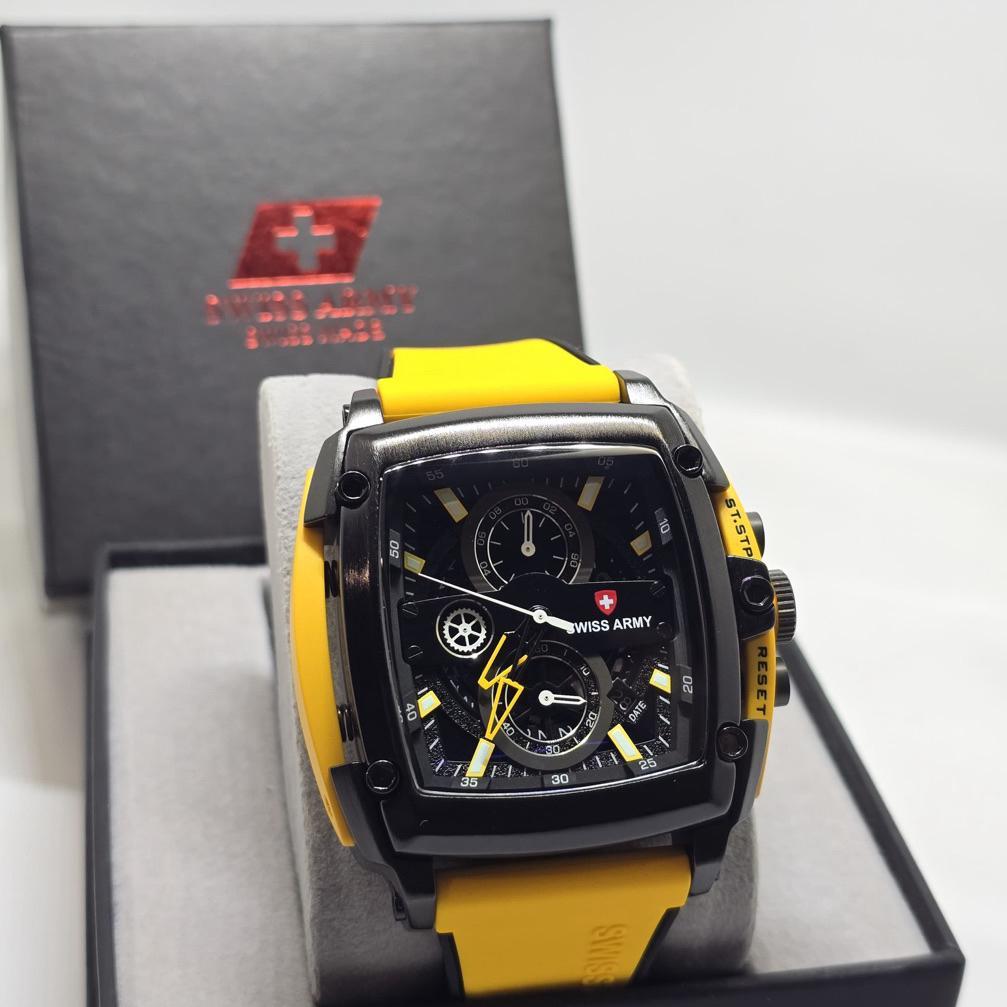 Wl New Jam Tangan Pria Swiss Premium Chronograph Stopwatch Date Silicone Rubber Strap Include Box & 