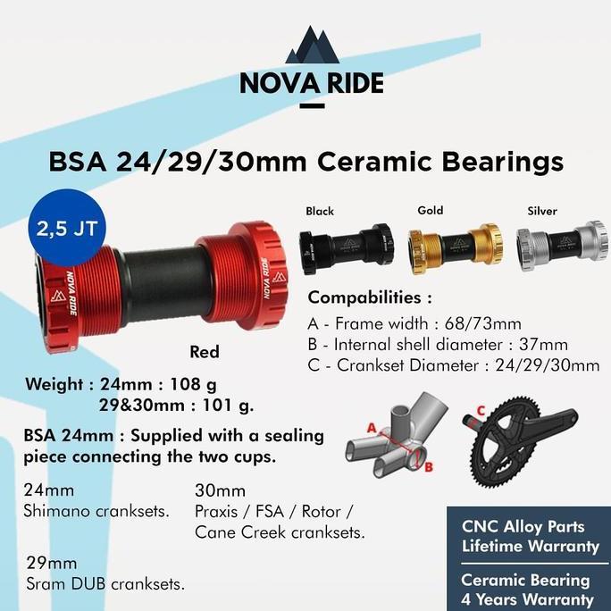 Promo NOVA RIDE BOTTOM BRACKET PART BB SEPEDA ROADBIKE | PF30 BB86 BSA 24-30 Diskon