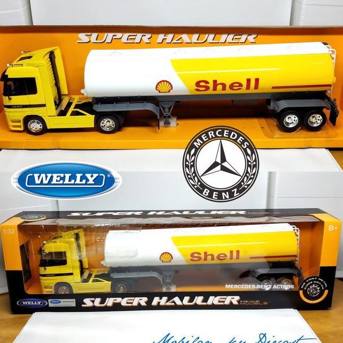 Diecast Truk Tangki Bbm Shell Mercedes-Benz Actros Welly Sh 1:32 Promo