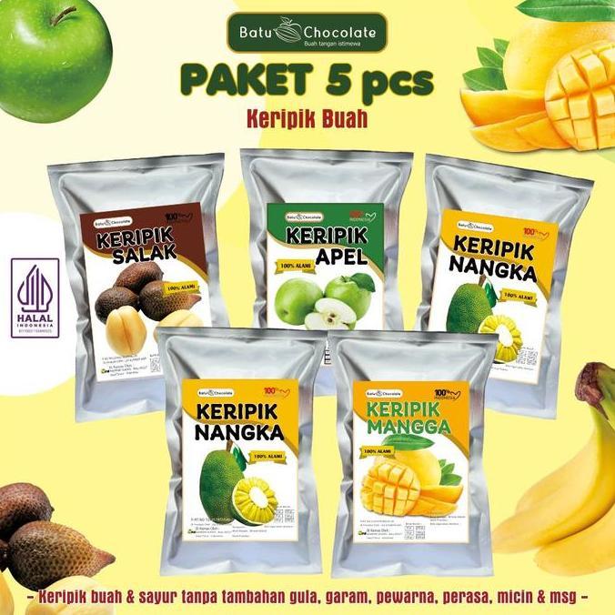 Paket 5 Bungkus Keripik Buah - Keripik Nangka Apel Mangga Salak