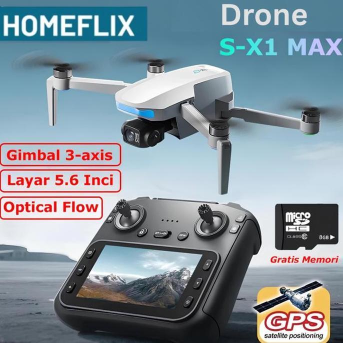 DRONE S-X1 DENGAN GIMBAL 3-AXIS DRONE GPS BRUSHLESS MOTOR 4K HD WIFI LAYAR 5.6 INCH OPTICAL FLOW ORI
