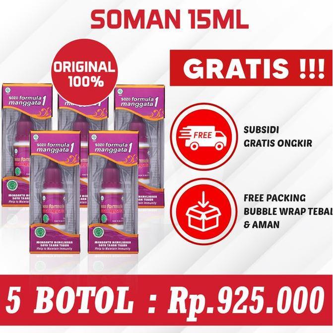 Healt- Jamu Tetes Herbal Sozo Formula Manggata 1 (Soman 1) - Paket Khusus 5 Botol - 100% Original & 