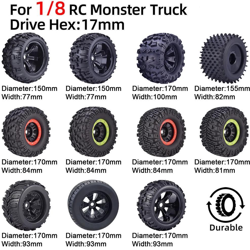 170MM 155MM 150MM Tyre Weel Monster Truck Tires Wheels 17mm Hub Hex for 1/8 RC Car HSP HPI Redcat Tr