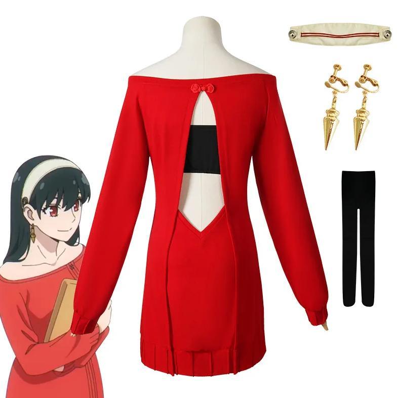 Anime FAMILY Cosplay Yor Forger Yor Briar Cosplay Costume Women Sexy Red Sweater Mini Dress Thorn Pr