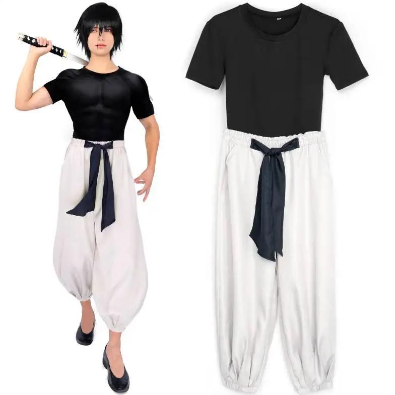 DAZCOS Toji Fushiguro Cosplay Costume Stretchy Top Pants Outfit Adult Unisex Short Sleeve Top Pants 