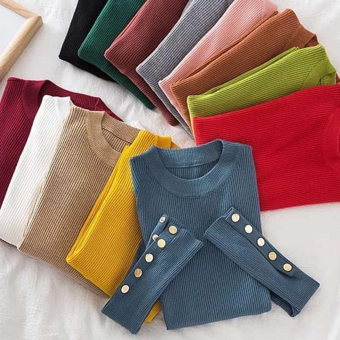 Good- Iner Rajut 7017 Top Blouse Panjang Atasan Kancing on Baju Knitwear Wanita Casual Cewek Dewasa
