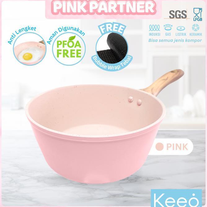 Keeo 16 Cm Panci Anti Lengket Marble Granit Sauce Pan Pink