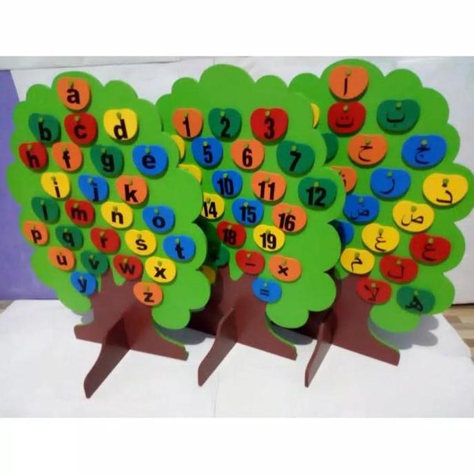Mainan Kayu Edukasi Pohon Huruf abjad, angka dan hijaiyah APE anak TK