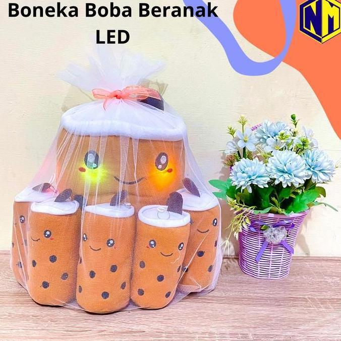 Boneka Boba Milk Tea Beranak Lampu Led Nyala Lucu Mewah Anak 5 Induk 1 SAR