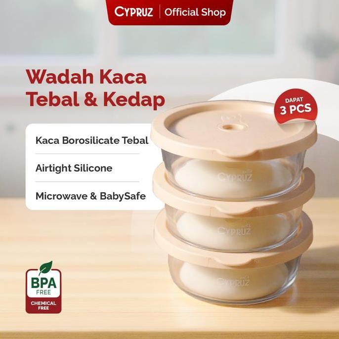 Cypruz High Borosilicate Round Glass Container Set:3pcs Promo