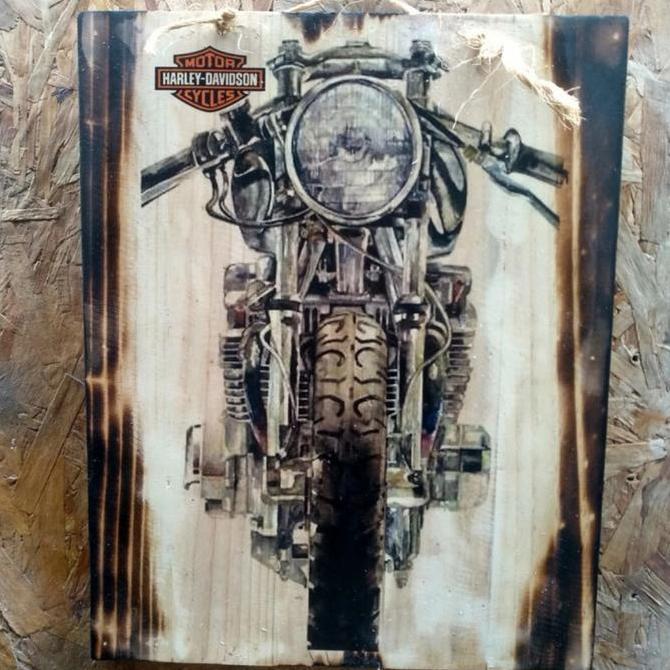 Lukisan Kayu Harley Davidson Vintage Hiasan Dinding Garasi