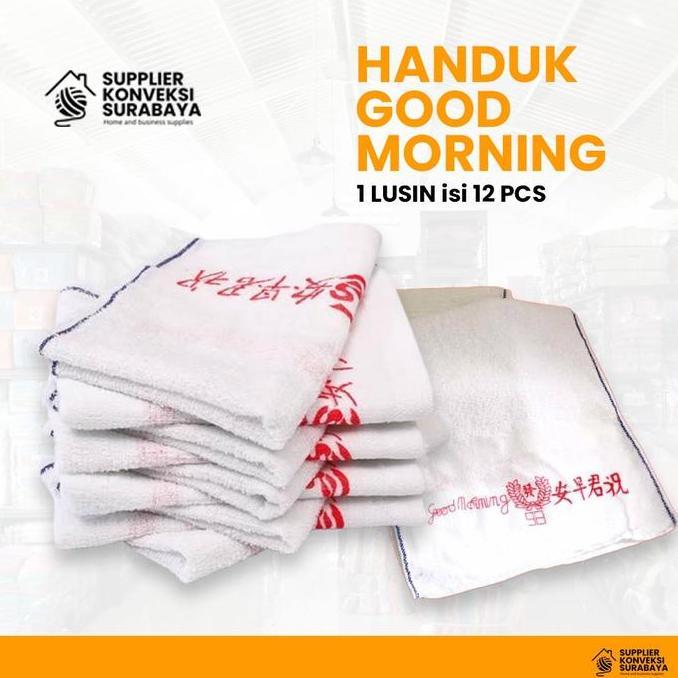 (LUSINAN) Handuk Good morning Handuk Putih Wajah Salon Serbaguna - Handuk mandi - Handuk wajah - Han