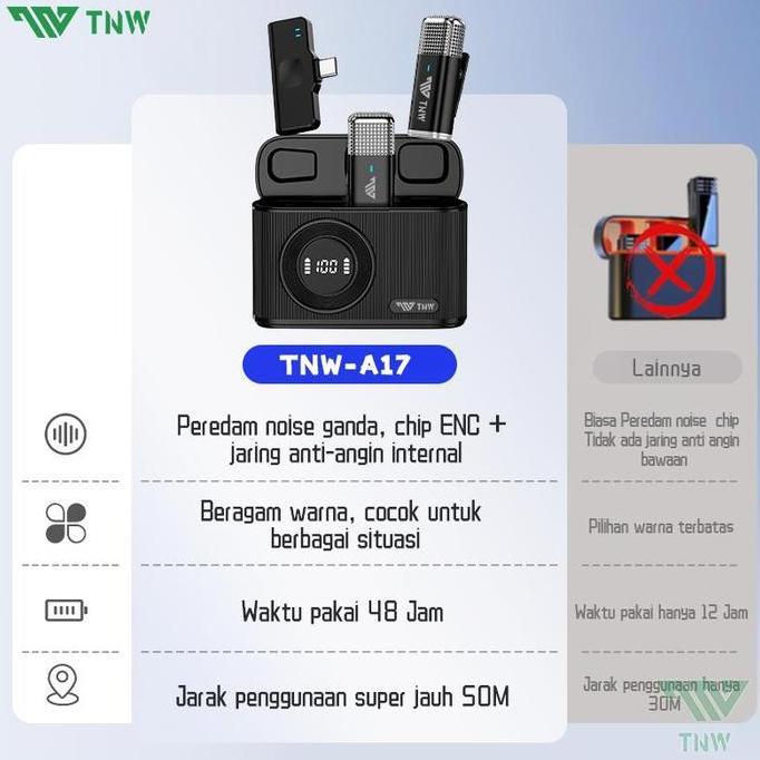 Volk- Tnw A17 Microphone Wireless Mic Wireless Clip On Microphone Youtuber Suara Jernih Mic Bluetoot