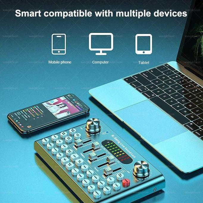 Volk- F9 Live Soundcard Bluetooth Audio Mixer Set Amplifier Live Broadcast Recording Karaoke 2 Chann