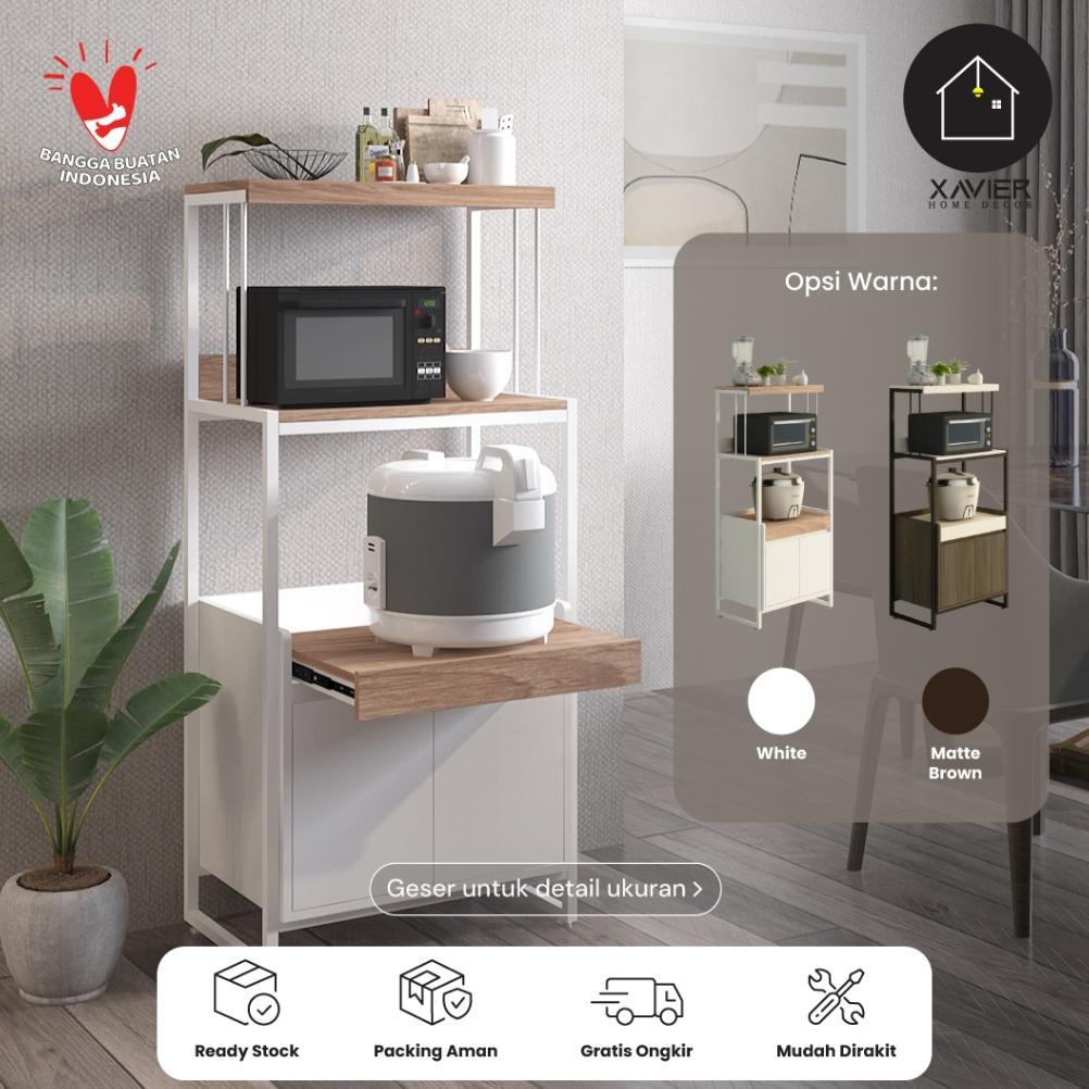 Rak Dapur Multifungsi Modern 3 Susun + Lemari / Rak Oven Microwave - CHARLIE Xavier Home Decor