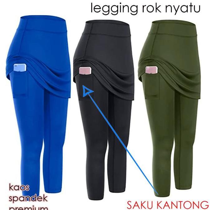 Grily- Legging Rok Sport Senam Aerobic Ada Kantong Samping - Rok Legging Senam Putih Polos Premium