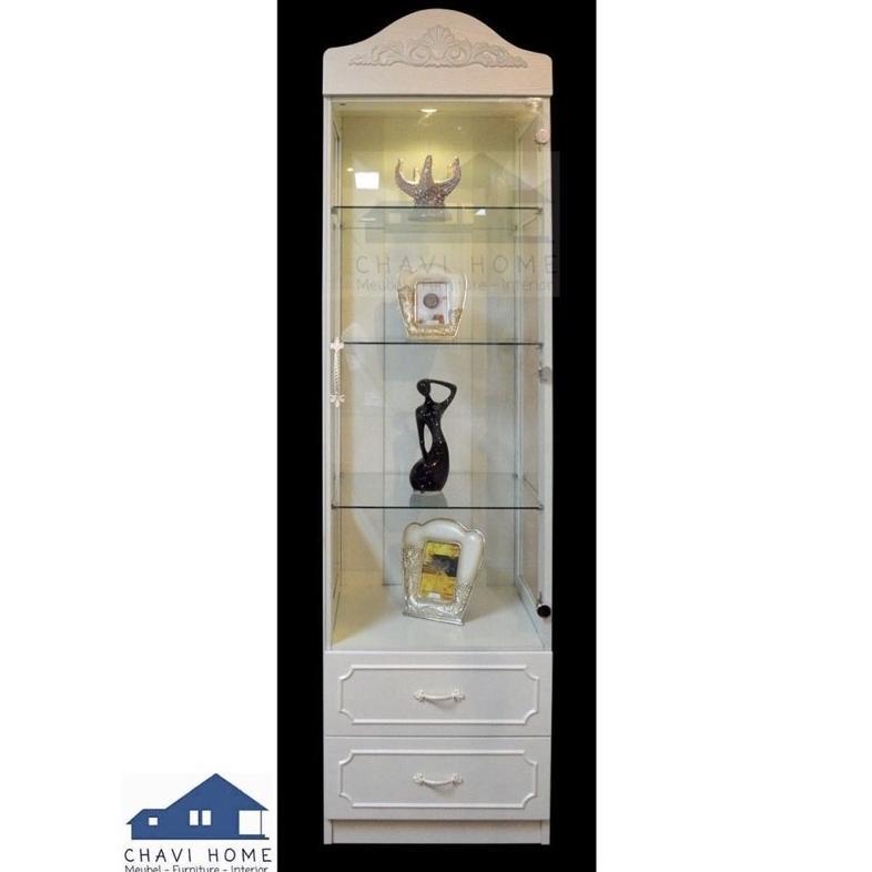 Lemari hias lemari kaca lemari parfum rak tas kaca showcase kaca 1 pintu shabby white putih