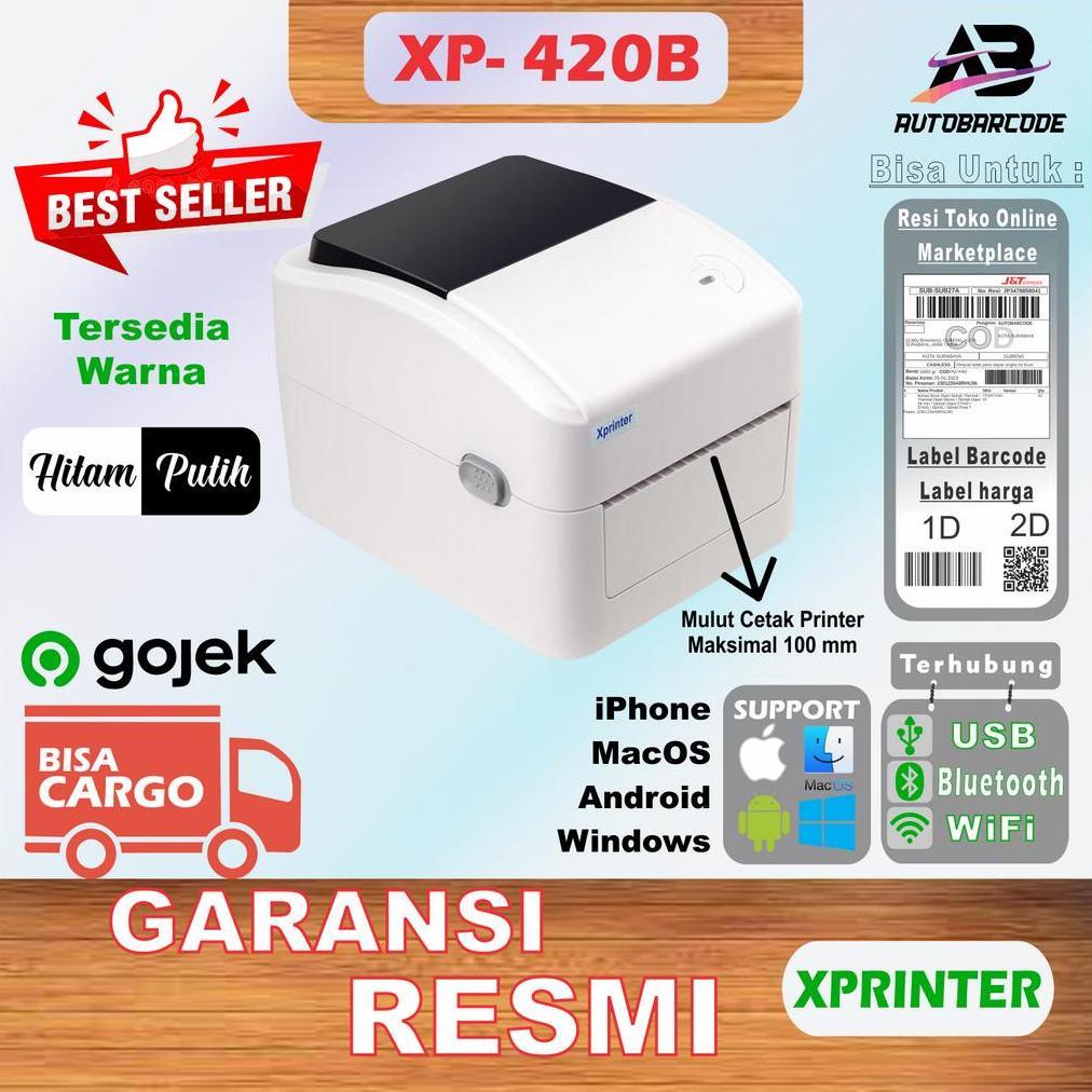 Printer Barcode Xprinter XP-420B Bluetooth Resi Label Thermal 100X150 Stiker 100MM A6 JNT XP420 420