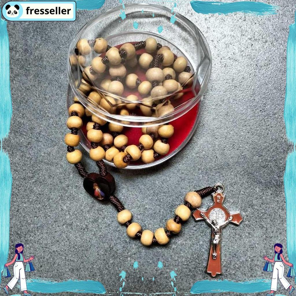 Kalung Rosario 77 Bapa Kami Kayu Cendana 8 mm Souvenir Rohani Katolik Pria Wanita Tali Lilit Murah