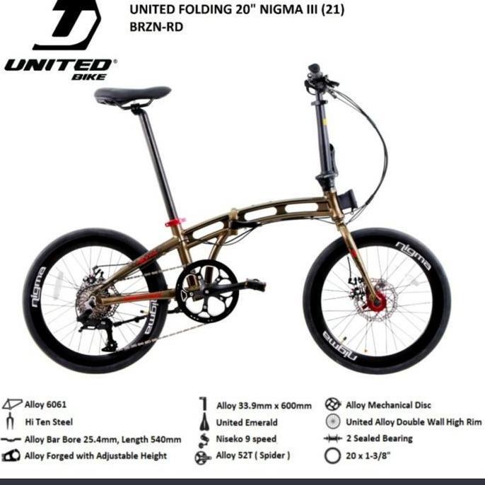 Terlaris Sepeda Lipat United Nigma Iii Alloy 9 Speed (20 Inch)