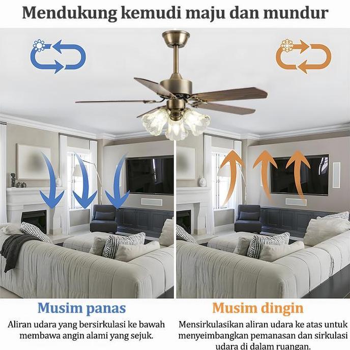 Lampu Kipas Angin Gantung Plafon 52 Inci Remote E27 3Warna Kipas Angin Ruang Tamu Dengan Lampu Kipas