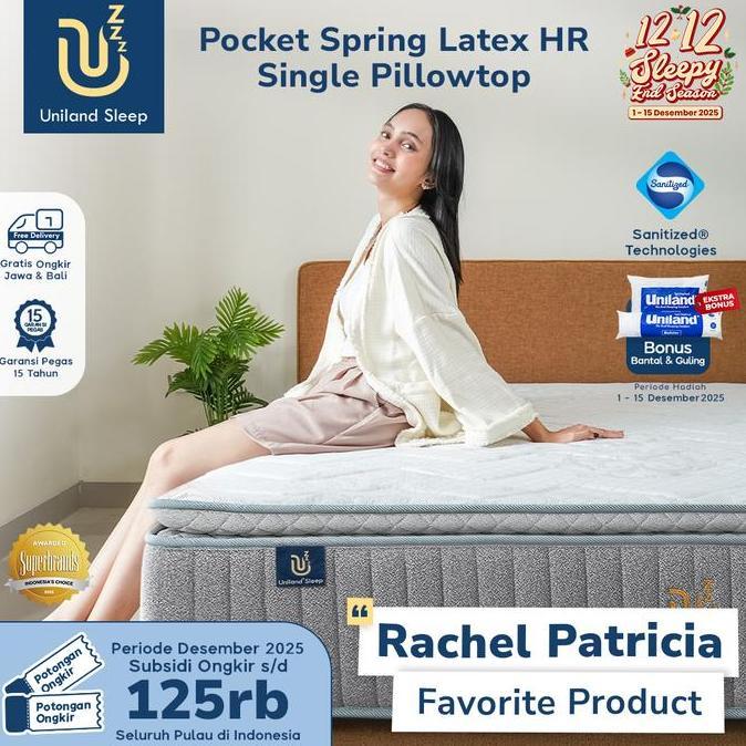 Kasur Pocket Spring Bed Latex HR Single Pillowtop 30cm Uniland Sleep