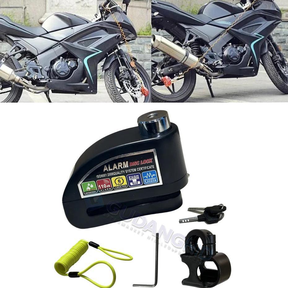 Gembok Alarm Anti Maling Cakram Kunci Alarm Motor Paket Bracket Kabel