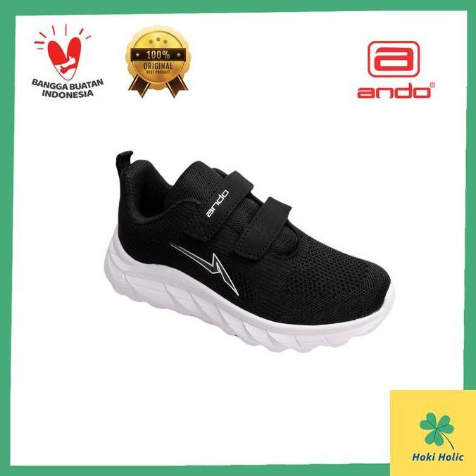 Sepatu Ando Tiko - Sepatu Sekolah Anak Hitam Putih Laki Laki Perempuan Size 35-38 Original Ando Fash