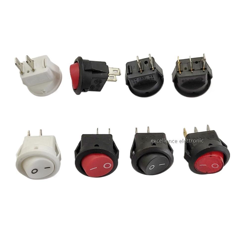 2/5/10Pcs Round Rocker Switch 16mm 2 PINS 2 Position ON-OFF SPST 3A/250V 6A/125V 3Pin Red with LED F