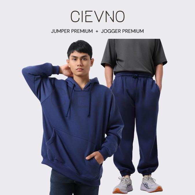 CIEVNO - ONE SET HOODIE JUMPER + JOGER PREMIUM NAVY ( PRIA & WANITA )