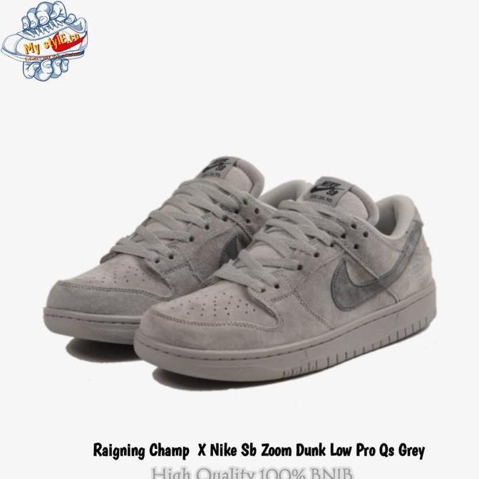 Sepatu Raigning Champ X Nike Sb Zoom Dunk Low Pro Qs Grey 100% BNIB