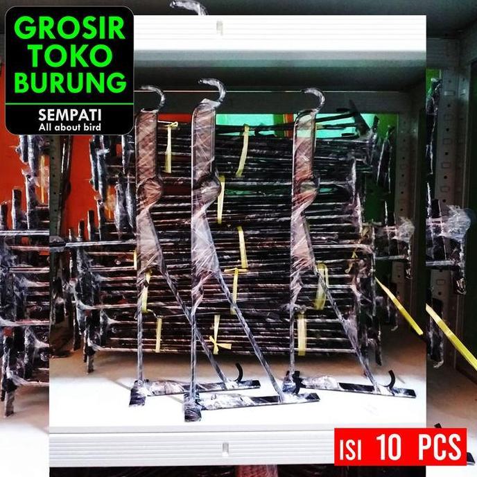 BEBAS ONGKIR - Sempati Grosir Gantungan Besi Sangkar Burung Tempel Double 45 Cm Isi 10 Gantungan Can