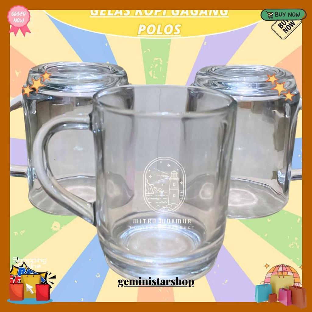 Reguler - Gelas Kopi Gagang Polos Dan Motif Polos @ 6 Pcs / Royalex Gelas Warkop Gelas Kaca Original