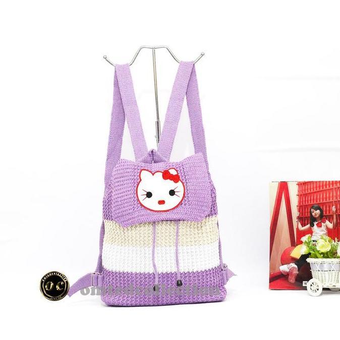 Kyut- Tas Anak-Anak Perempuan Karakter Helo Kitty Bahan Rajut Tebal Fashion Ransel